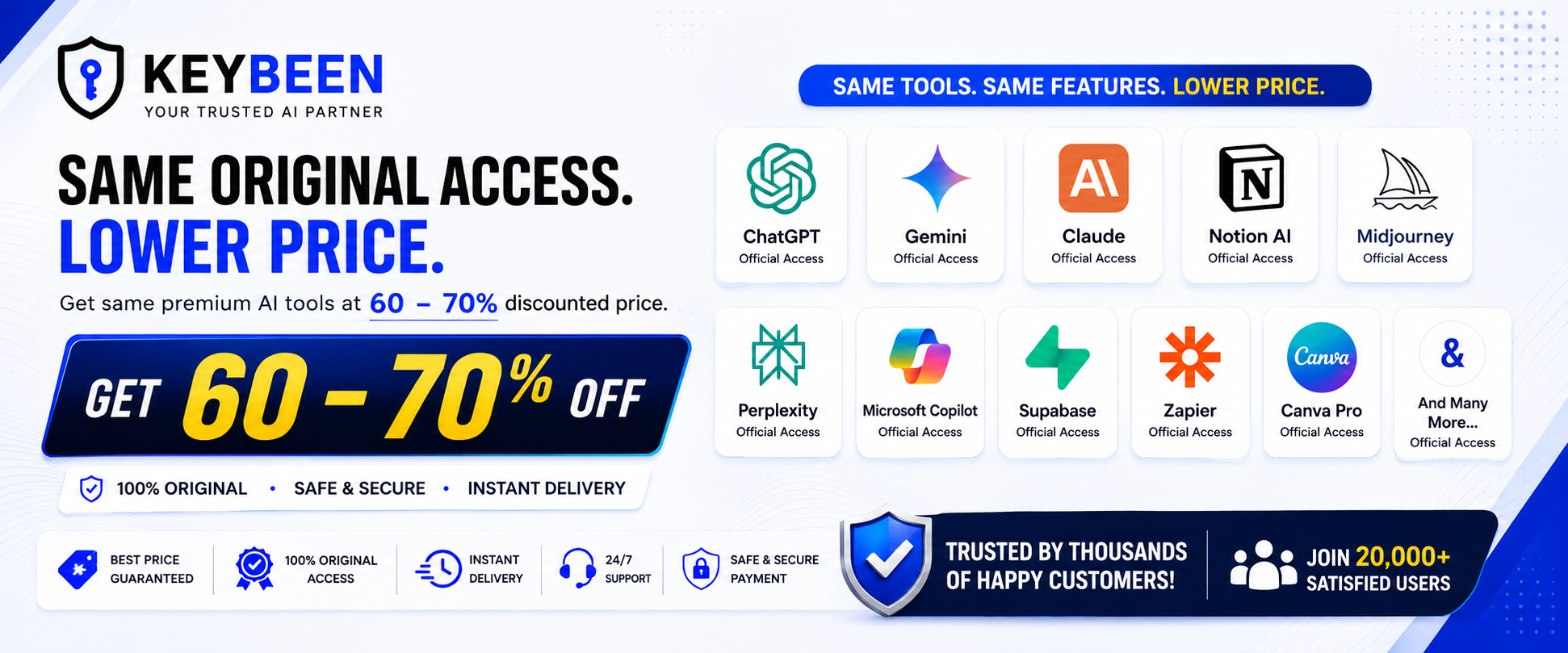 Premium AI tools — ChatGPT, Gemini, Claude and more at 60–70% off with official access.